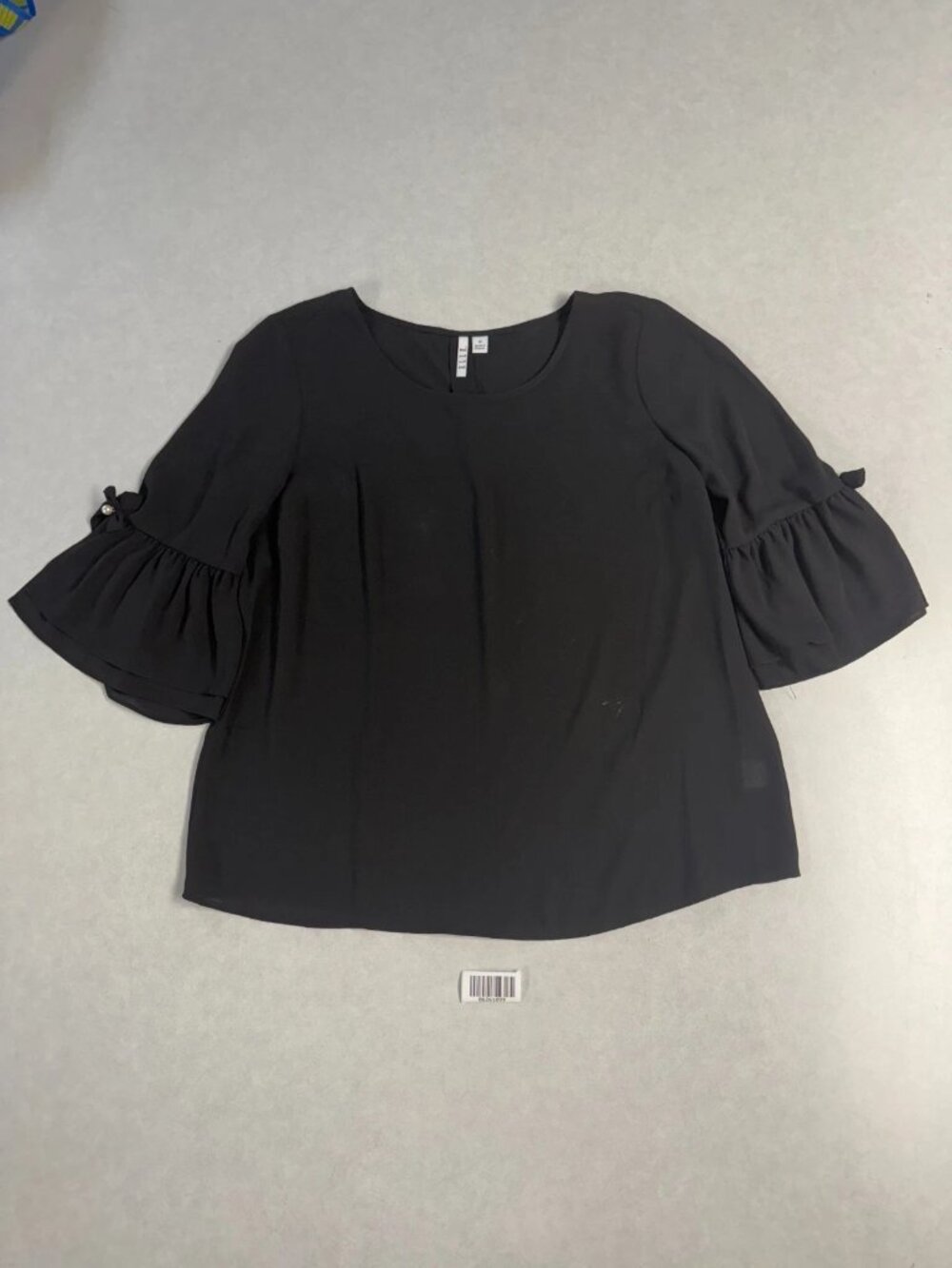 WORN Elle Womens Ruffle Bell Sleeve Blouse Black Size M